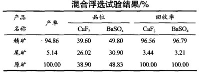 混合浮選試驗結(jié)果 混合浮選試驗結(jié)果