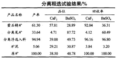 分離粗選試驗結(jié)果 分離粗選試驗結(jié)果