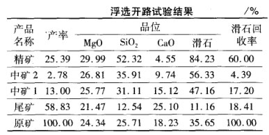 浮選開(kāi)路試驗(yàn)結(jié)果 浮選開(kāi)路試驗(yàn)結(jié)果